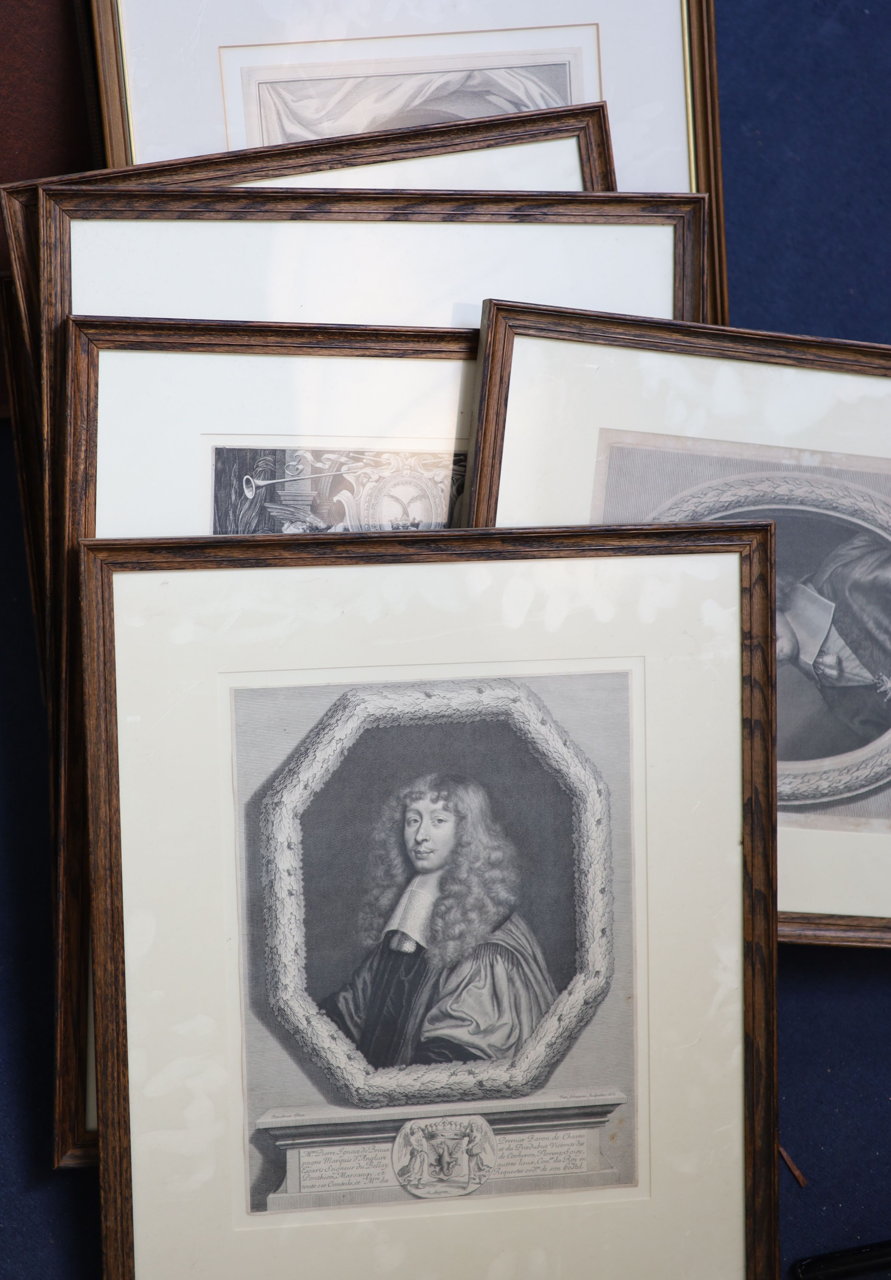 A group of eight portrait engravings of historical notables, including Sigismund Bathory, Prince of Transylvania, approx. 37 x 23cm. and three similar smaller engravings